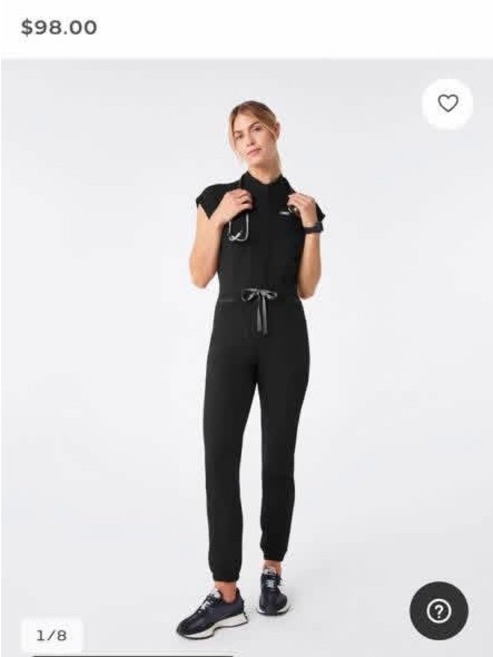 Figs Black Short-Sleeve Zip-Front Utility Jumpsuit